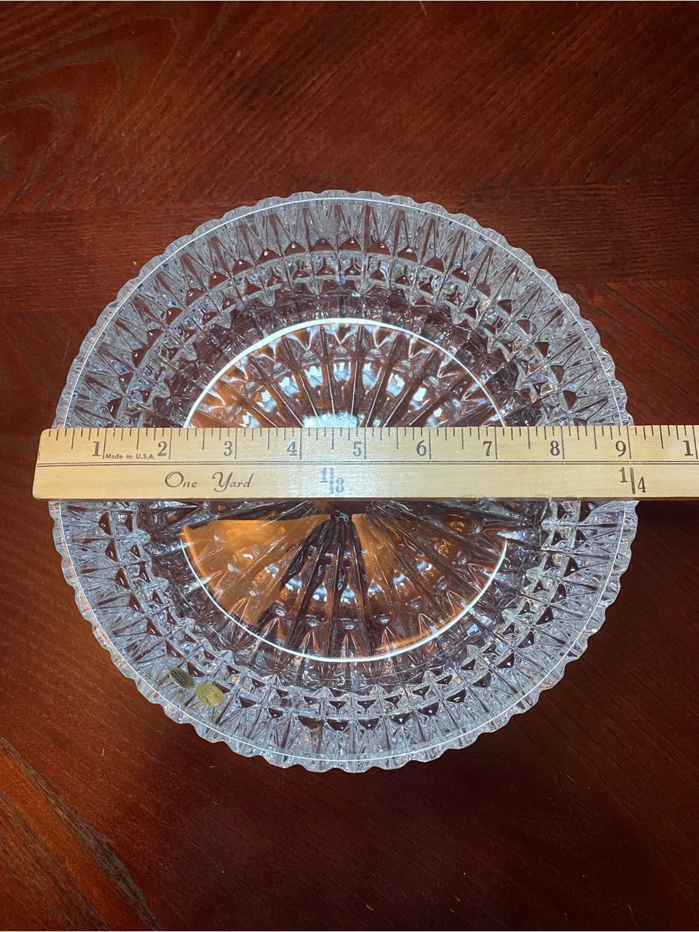 Clear Crystal Serving Bowl - deep diamond brilliance cut pattern 9 inches